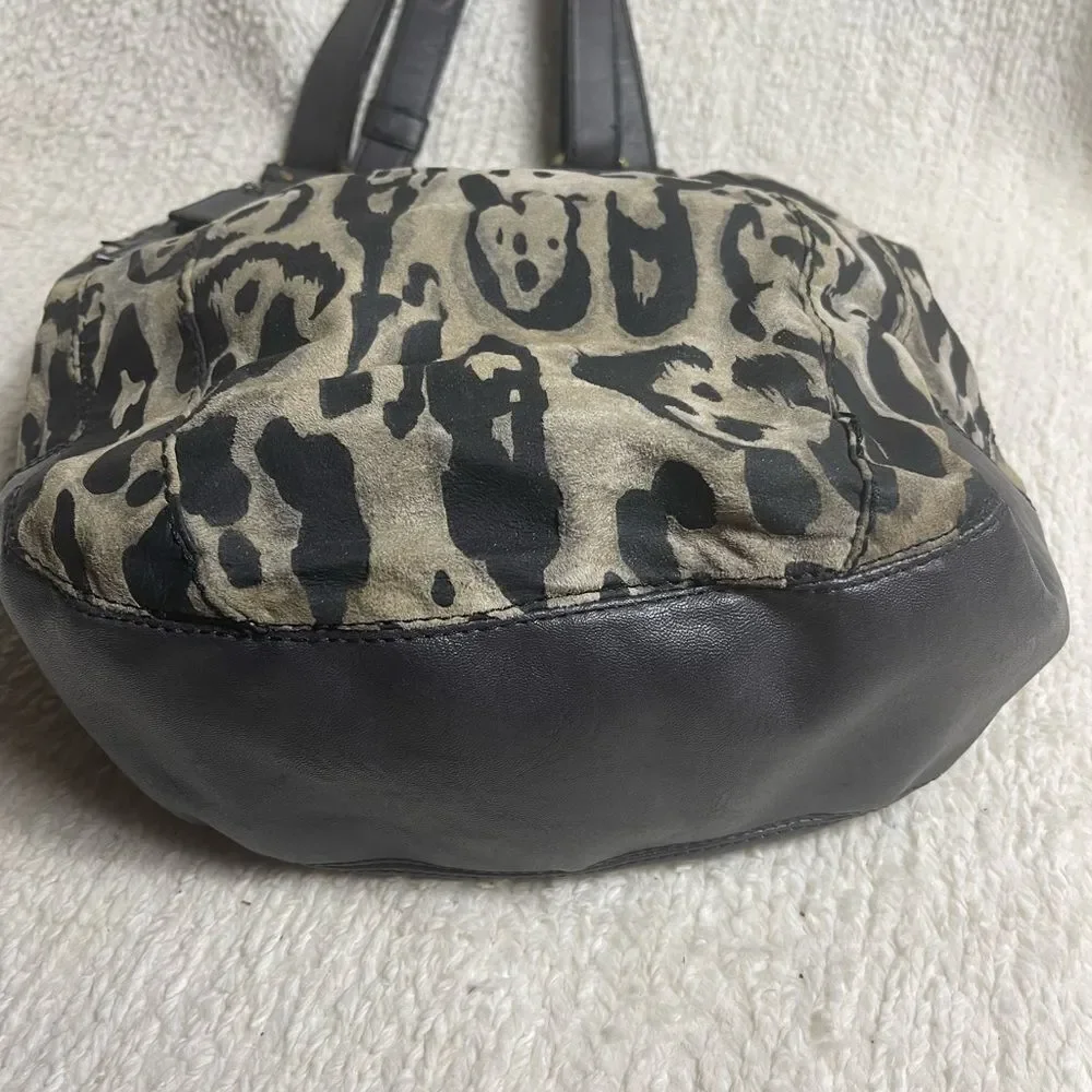 a.n.a Leopard Print 100%Pig skin dark gray faux leather trim hobo Bag